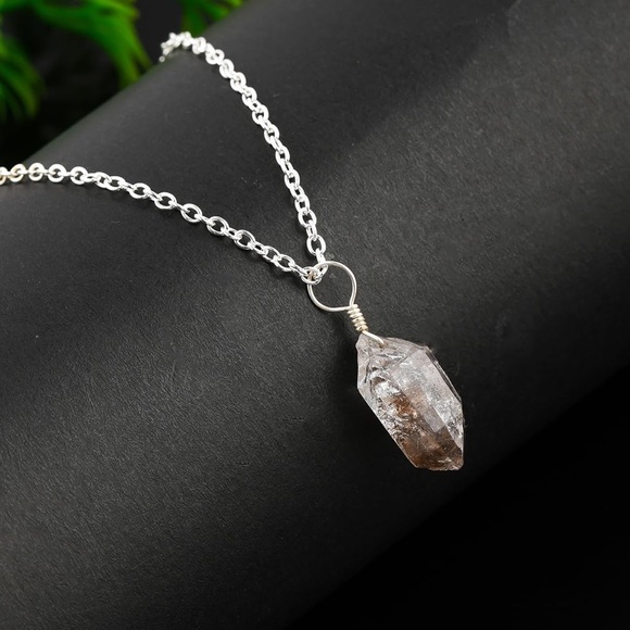 🆕New Natural Raw Black Herkimer Diamond Pendant Necklace - Picture 4 of 10